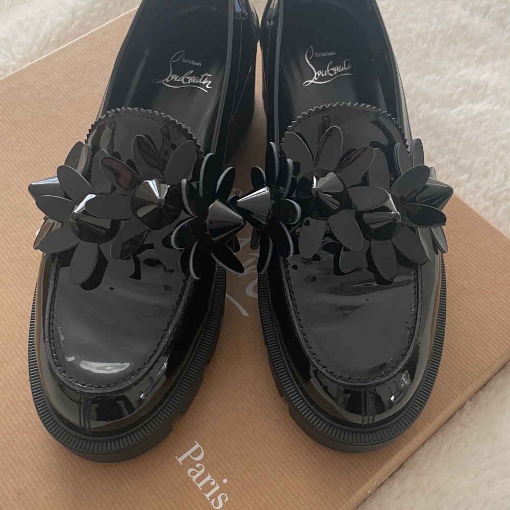 Christian Louboutin Glossy Black Loafers with Floral AccentNew with storereceipt - Picture 2 of 6